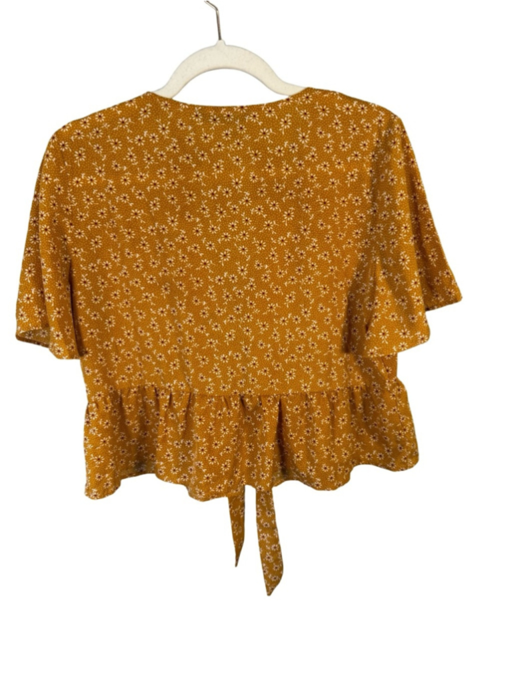 SHEIN Mustard Floral Tie-Front Peplum Blouse Size L Cottagecore Boho Western - Picture 3 of 11
